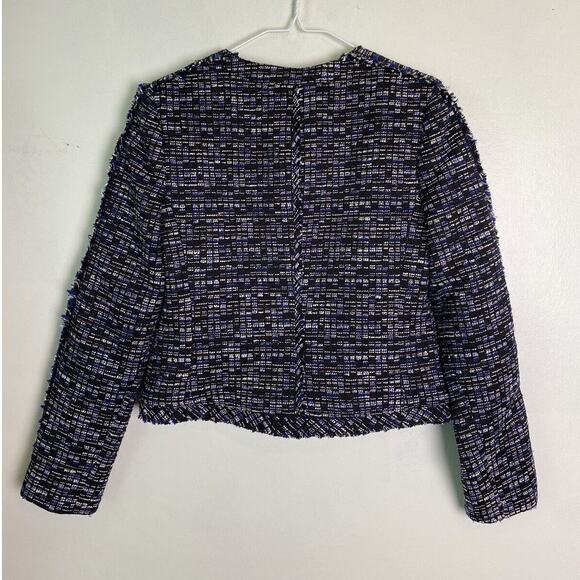 Banana Republic Women's Black Blue Tweed Zip Front Blazer Size 2 - Picture 7 of 8